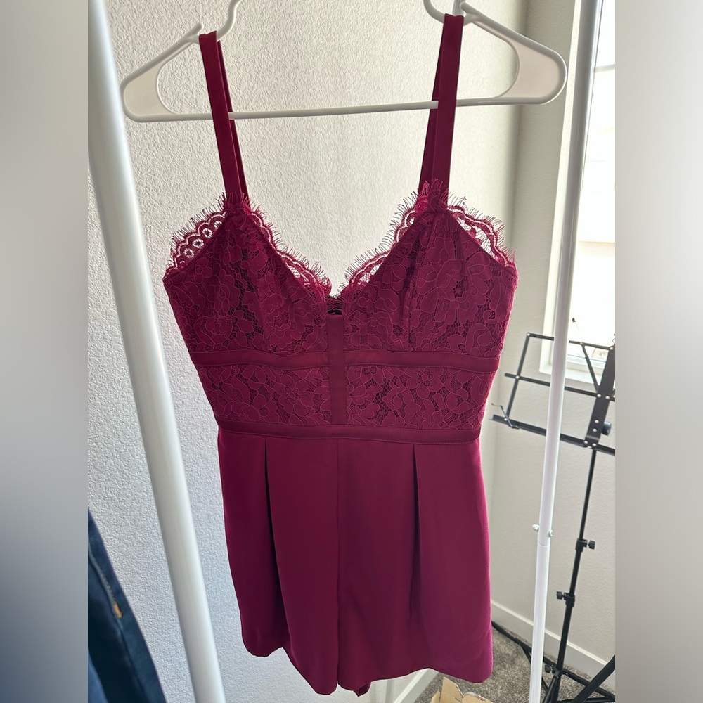 Keepsake the label Lace Trim Burgundy Romper
